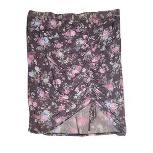 Torrid Plus Size 4 Brown Floral Ruched‎ Pencil Skirt Knee-Length Chiffon